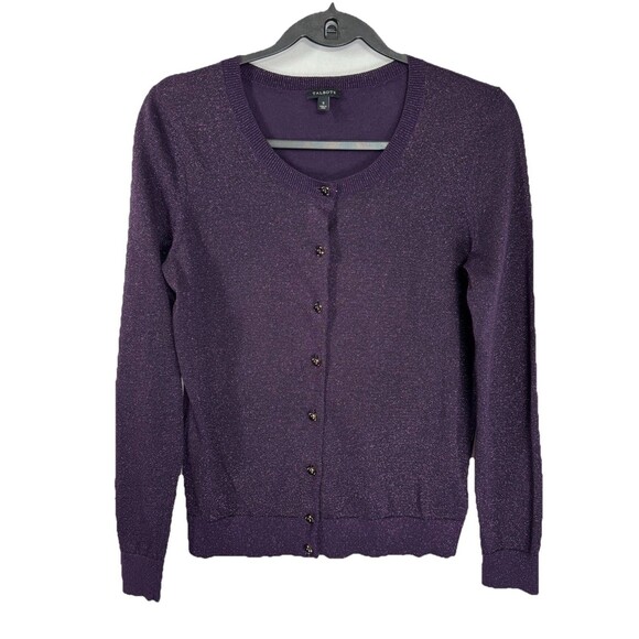 Talbots Cardigan Sweater Womens Small Purple Plum Metallic Jewel Button Front - Picture 1 of 7